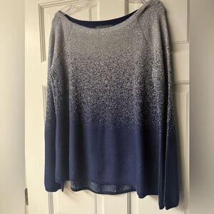 White House Black Market Navy Top with Silver Lurex